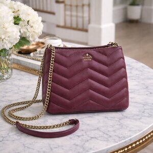 KATE SPADE Cherrywood Reese Park Ellery Quilted Leather Shoulder Bag Chain Strap
